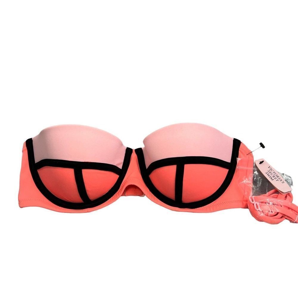 Victoria's Secret The Flirt Bandeau Bikini Top Pink Padded Push NWOT Size 34C